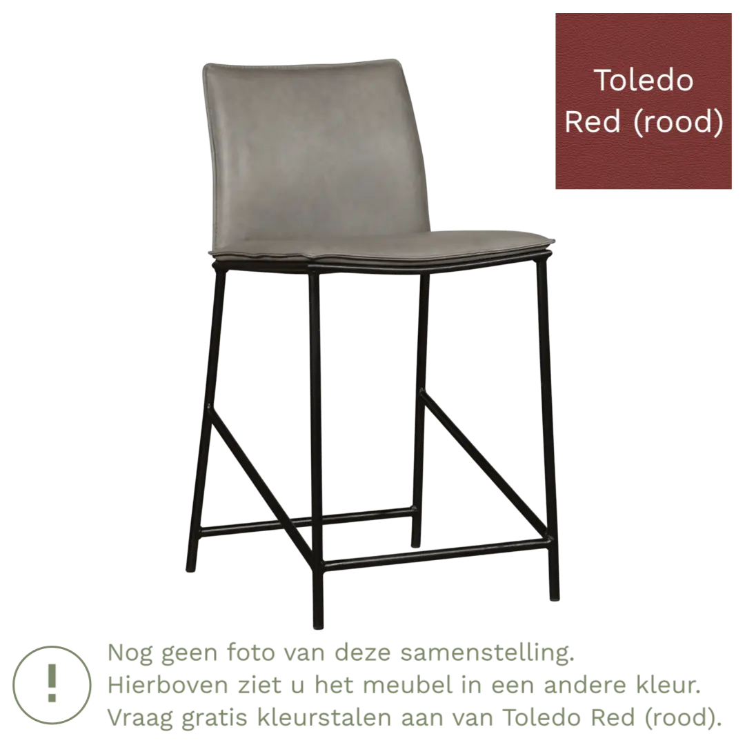 afbeelding van Leren barkruk laag Favor - Toledo Red (rood) - poten staal rond zwart